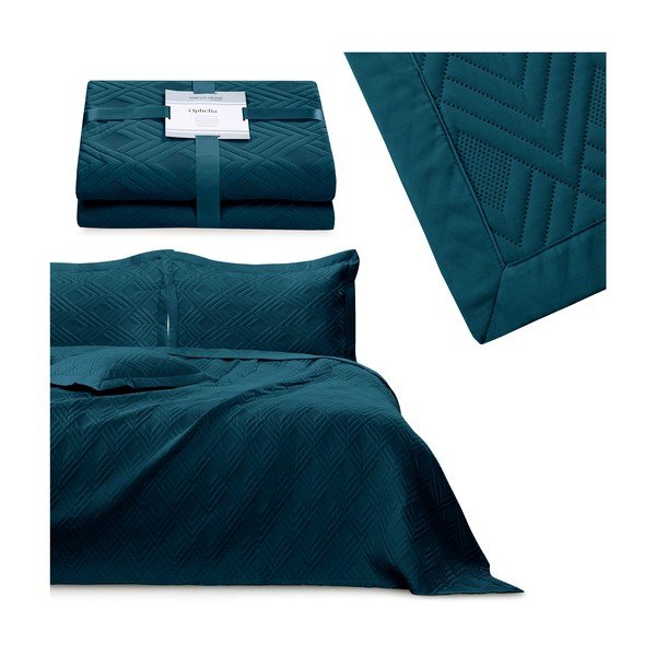 Zaļganzils mikrošķiedras stepēts gultas pārklājs 220x240 cm Ophelia – Restilo-image-3