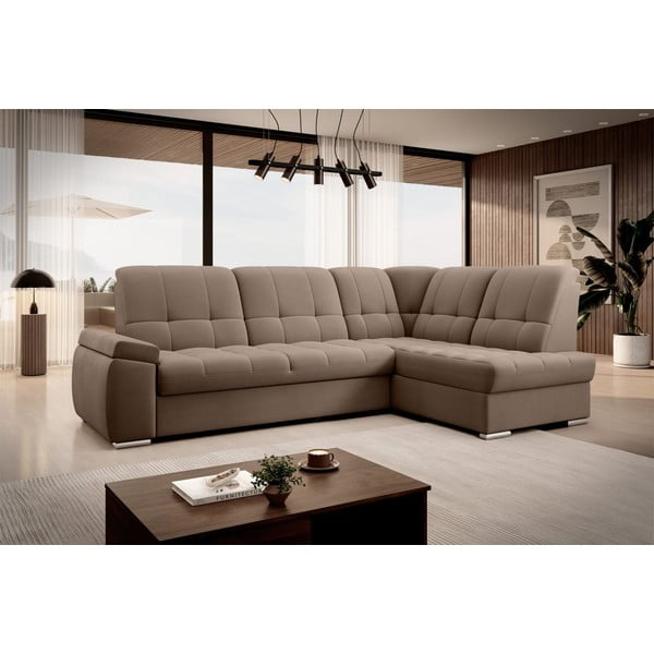 Brūns samta salokāms/ar uzglabāšanas vietu stūra dīvāns (ar labo stūri/L veida) Sado – ELTAP-image-4