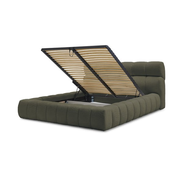 Zaļa polsterēta divvietīga gulta ar veļas kasti un redelēm 160x200 cm Mont Blanc – Bobochic Paris-image-4