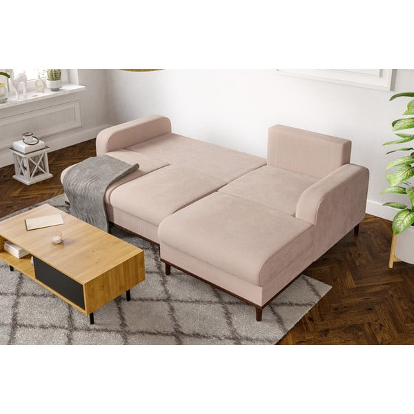 Bēšs velveta stūra dīvāns (ar labo stūri) Beata – Ropez-image-1