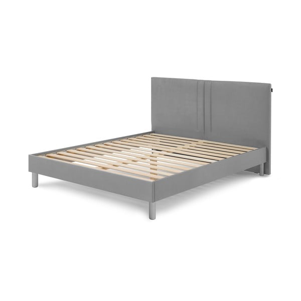 Gaiši pelēka mīksta divguļamā gulta ar režģi 160x200 cm Kerry – Bobochic Paris