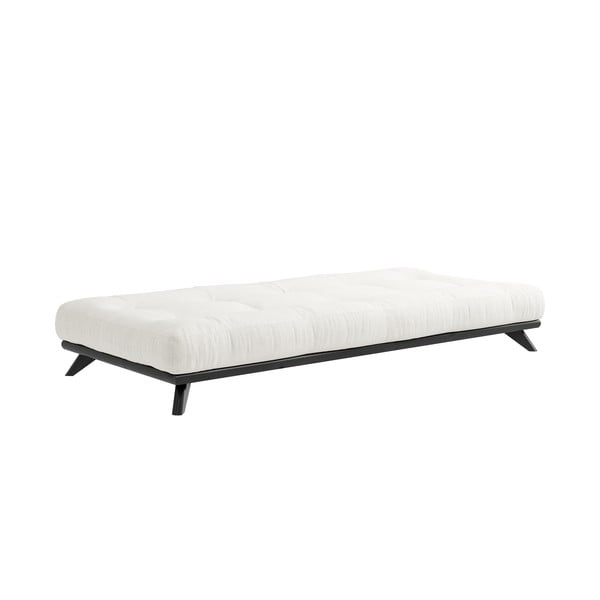 Melna priedes masīvkoka vienguļamā gulta ar matraci Karup Design Senza Mat, 90 x 200 cm