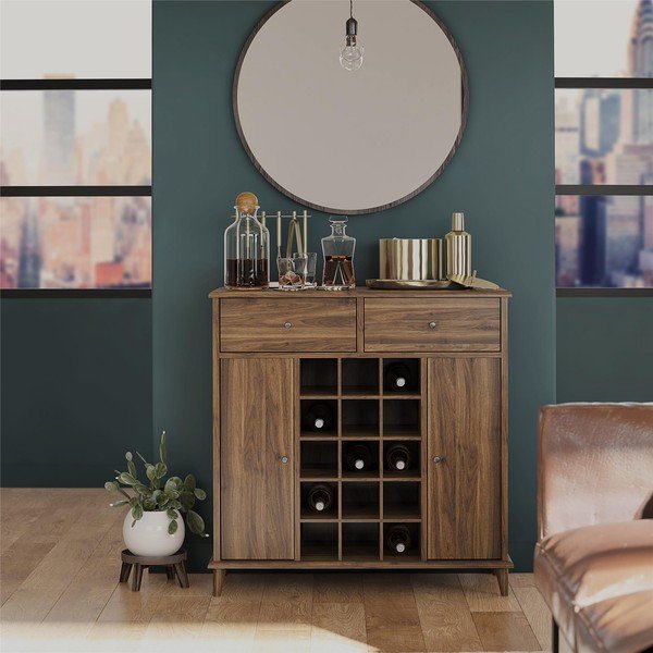 Vīna skapis ar riekstkoka imitāciju 15 pudelēm 91x91 cm Farnsworth – Queer Eye-image-1