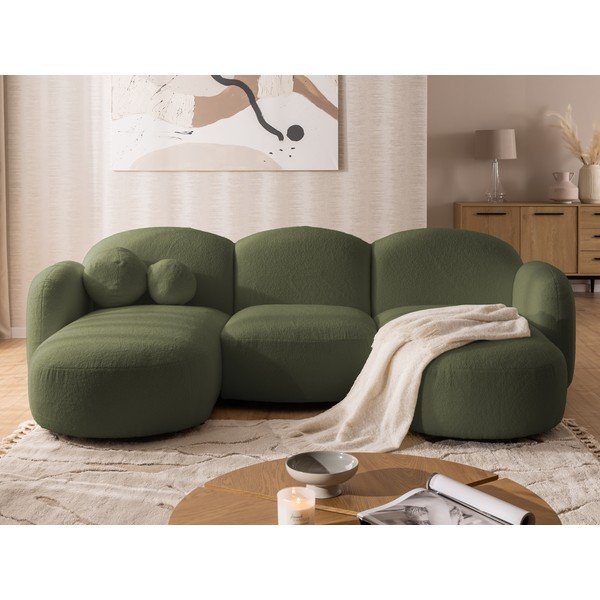 Zaļš stūra dīvāns no buklē auduma (U veida) Orbit – Ropez-image-1