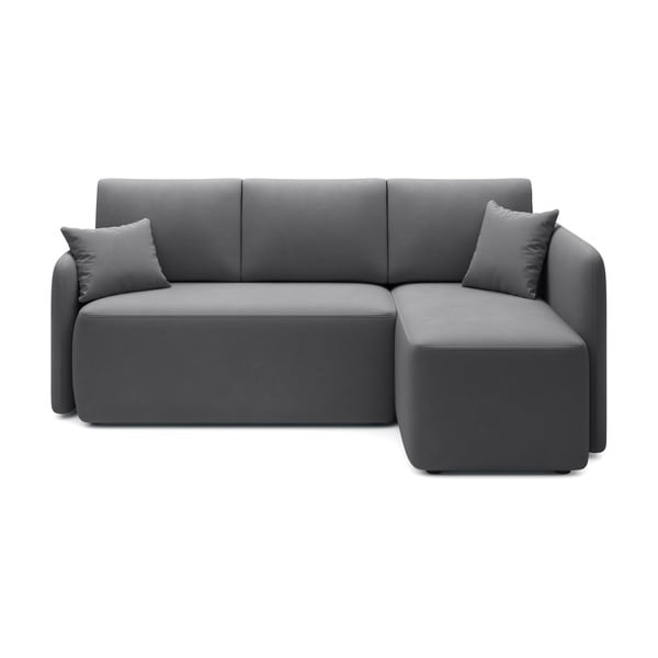 Pelēkbrūns samta salokāms/ar uzglabāšanas vietu stūra dīvāns (ar labo stūri/ar zvilni) Hadson – ELTAP