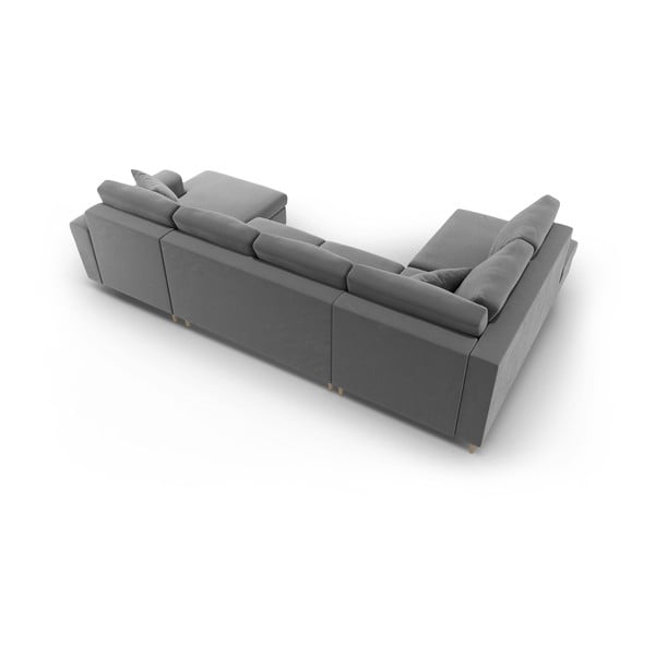 Gaiši pelēks samta salokāms stūra dīvāns ar uzglabāšanas vietu (ar kreiso stūri/U veida) Kyoto – Cosmopolitan Design-image-4