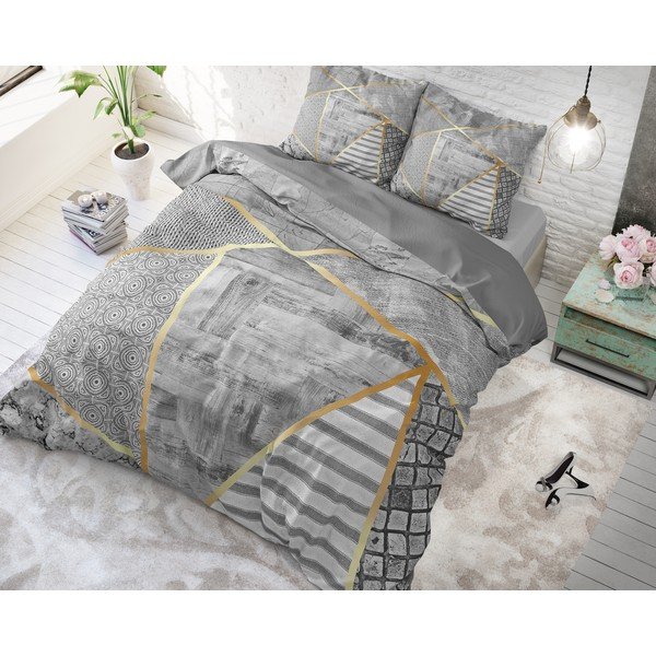 Pelēka kokvilnas divvietīga gultasveļa Pure Cotton Graphic, 200 x 200/220 cm-image-1