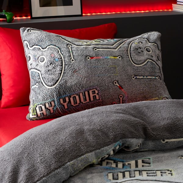 Divguļamā mikroplīša bērnu gultas veļa ar spīdošu efektu 200x200 cm Game Over – Catherine Lansfield-image-1