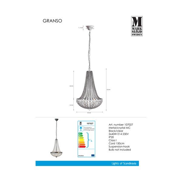 Melns piekaramais lukturis Markslöjd Granso, 40 cm-image-2