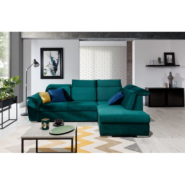 Zaļš samta salokāms/ar uzglabāšanas vietu stūra dīvāns (ar labo stūri/L veida) Loreto – ELTAP-image-1