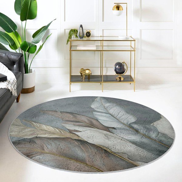 Zaļš/pelēks mazgājams apaļš paklājs ø 100 cm Dusty Leaves – Mila Home-image-3