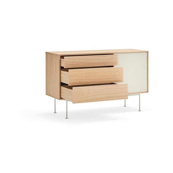 Krēmkrāsas kumode ar ozola finieri Teulat Yoko, platums 128 cm-image-3