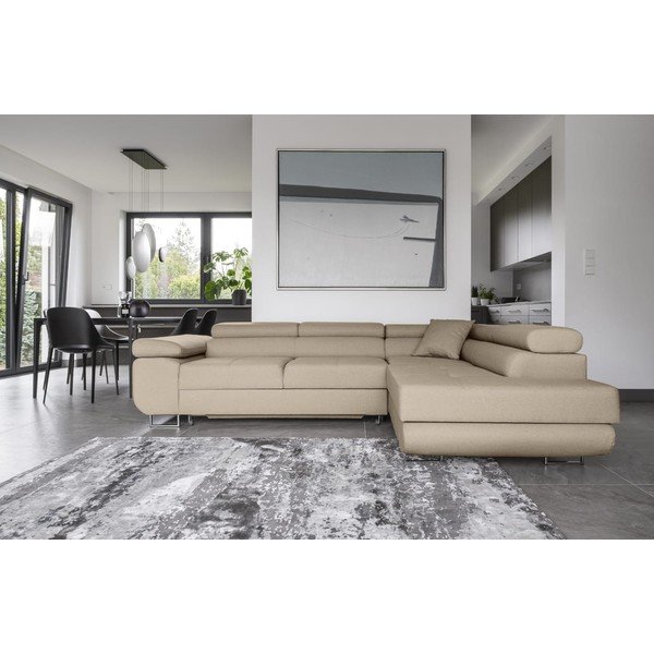 Bēšs salokāms/ar uzglabāšanas vietu stūra dīvāns (ar labo stūri/L veida) Anton – ELTAP-image-1