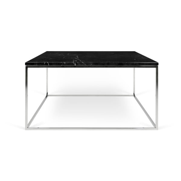 Melns marmora kafijas galdiņš ar hromētām kājām TemaHome Gleam, 75 x 75 cm