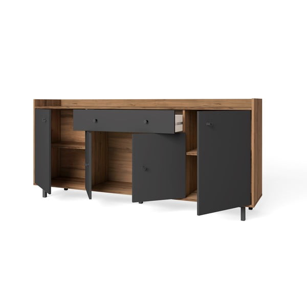 Pelēka zema kumode ar valriekstkoka imitāciju 180x84 cm Malta – Marckeric-image-3