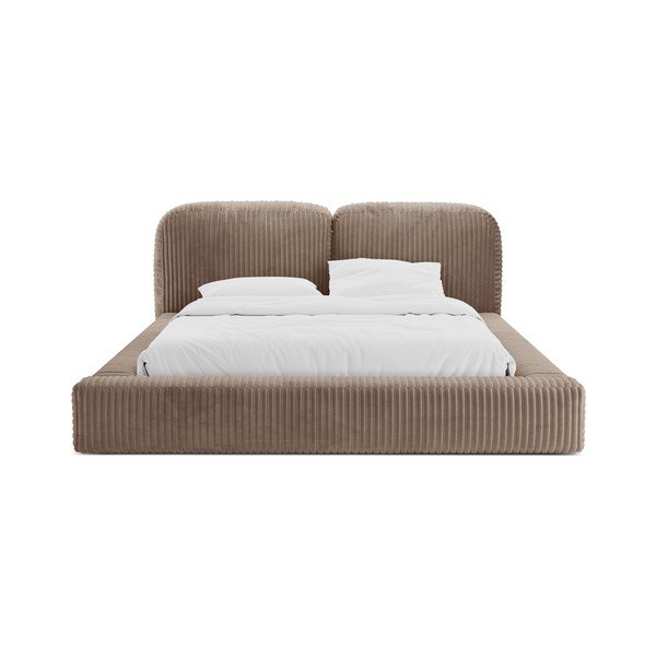 Brūna polsterēta divvietīga gulta ar veļas kasti un redelēm 200x200 cm Martina – Micadoni -image-4