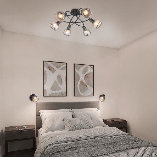 Melna griestu lampa ar stikla abažūru Tarifa – Trio-image-1