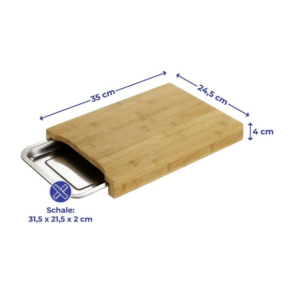 Bambusa griešanas dēlītis ar nerūsējošā tērauda paplāti 24,5x35 cm – Maximex-image-2