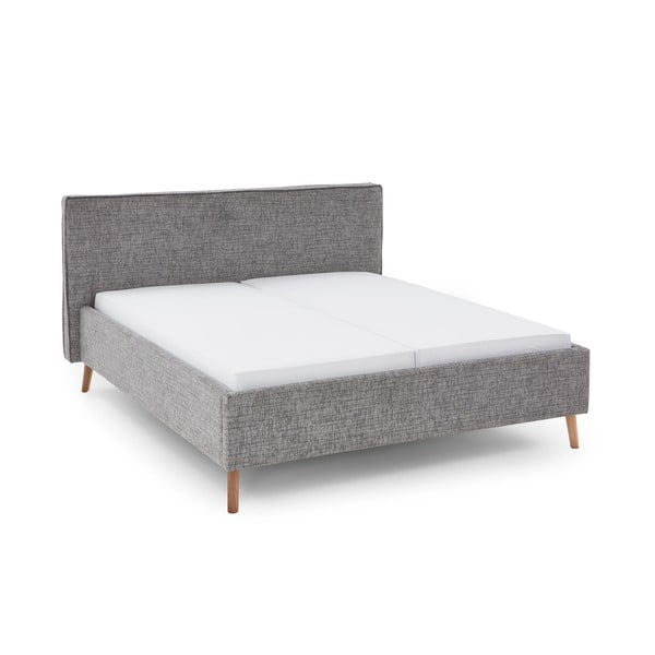 Pelēka polsterēta divvietīga gulta ar veļas kasti un redelēm 160x200 cm Riva – Meise Möbel