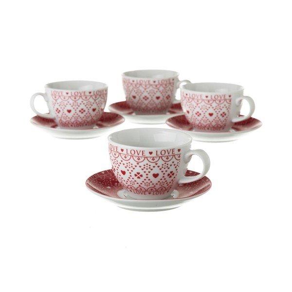 Sarkanbalts 4 porcelāna tējas tasīšu komplekts ar statīvu Unimasa-image-1