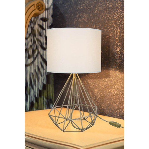 Krēmkrāsas/zelta krāsas galda lampa ar tekstilkrāsas abažūru (augstums 46,5 cm) Pena – Squid Lighting-image-1