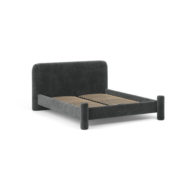 Tumši pelēka polsterēta divvietīga gulta ar redelēm 160x200 cm Vera – Micadoni -image-1