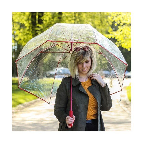 Caurspīdīgs golfa lietussargs ar sarkanām detaļām Ambiance Birdcage Ribs, ⌀ 111 cm-image-1