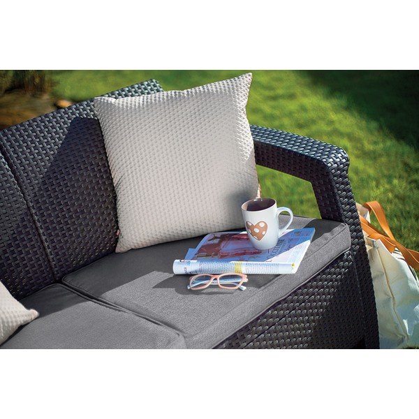 Tumši pelēks mākslīgās rotangpalmas dārza dīvāns Corfu – Keter-image-2