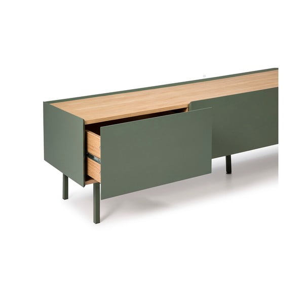 Zaļš/dabīga toņa TV galdiņš ar ozolkoka imitāciju 180x45 cm Arista – Teulat-image-4