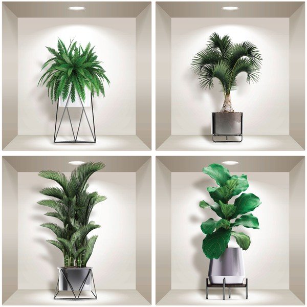 4 3D sienas uzlīmju komplekts Ambiance Indoor Plants-image-1