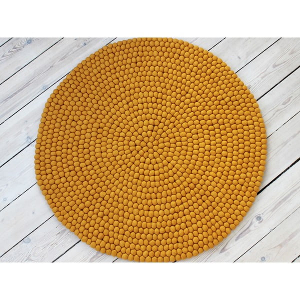 Sinepju dzeltens bumbiņu vilnas paklājs Wooldot Ball Rugs, ⌀ 90 cm-image-1