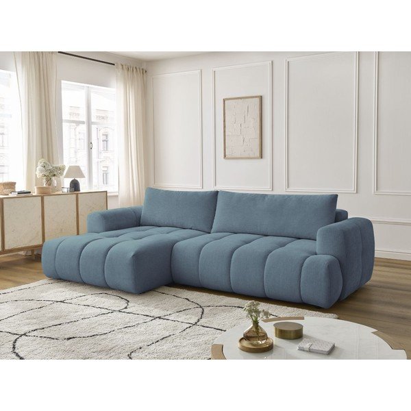 Zils salokāms/ar uzglabāšanas vietu stūra dīvāns (ar kreiso stūri/ar zvilni) Fuji – Bobochic Paris-image-1