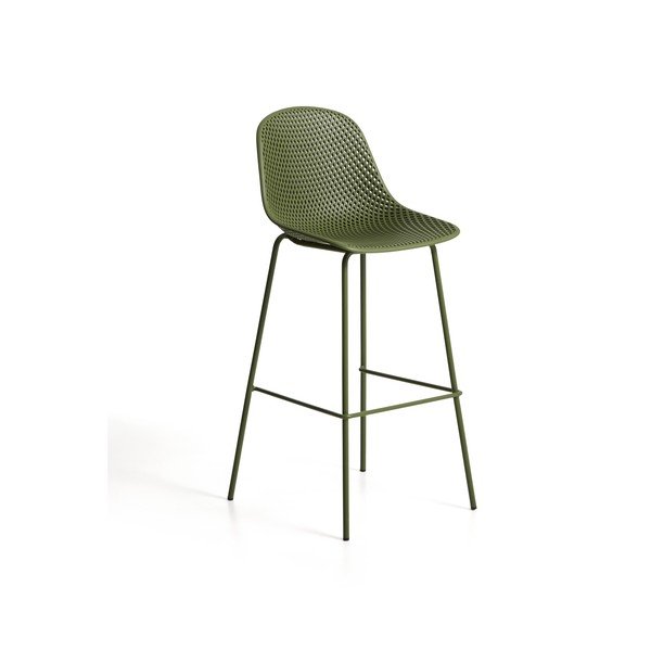 Zaļš metāla/plastmasas dārza bāra krēsls Quinby – Kave Home