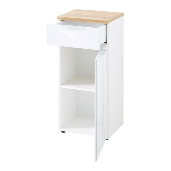 Balts dabīga toņa zems vannas istabas skapītis ar ozolkoka imitāciju 39x86 cm Pescara – Germania-image-2