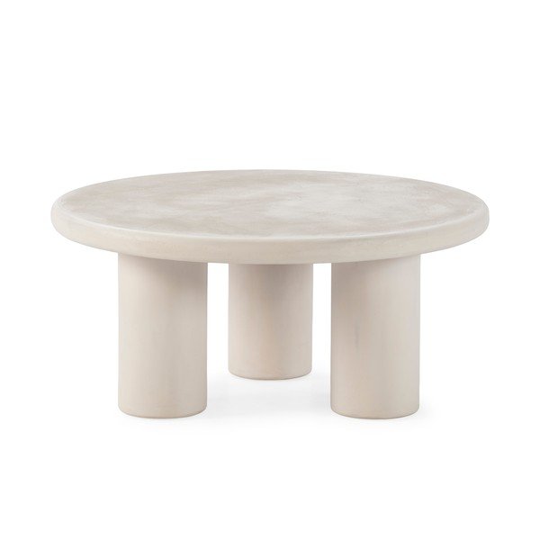 Krēmkrāsas apaļš žurnālgaldiņš ar akmens imitāciju ø 80 cm Iriel – MOME