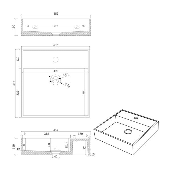 Pelēkbēša betona izlietne Sapho Quadrado 46 x 46 cm-image-1