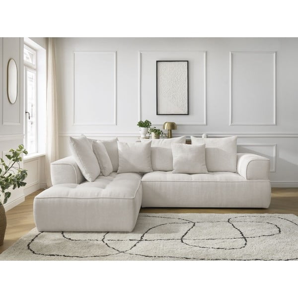 Bēšs stūra dīvāns no šenila auduma (ar kreiso stūri/L veida) Whesley – Bobochic Paris-image-1