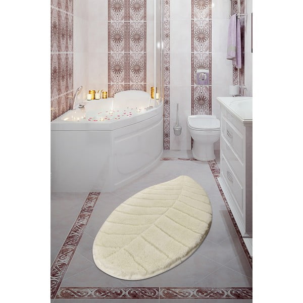 Krēmkrāsas vannas istabas paklājiņš 60x100 cm Jungle Leaf – Foutastic-image-1