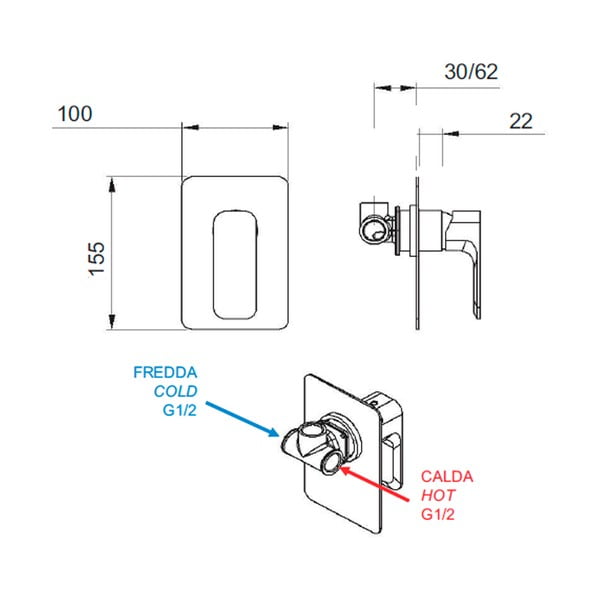 Zelta krāsas iebūvēts jaucējkrāns dušai (ar 1 izvadu) Spy – Sapho-image-1