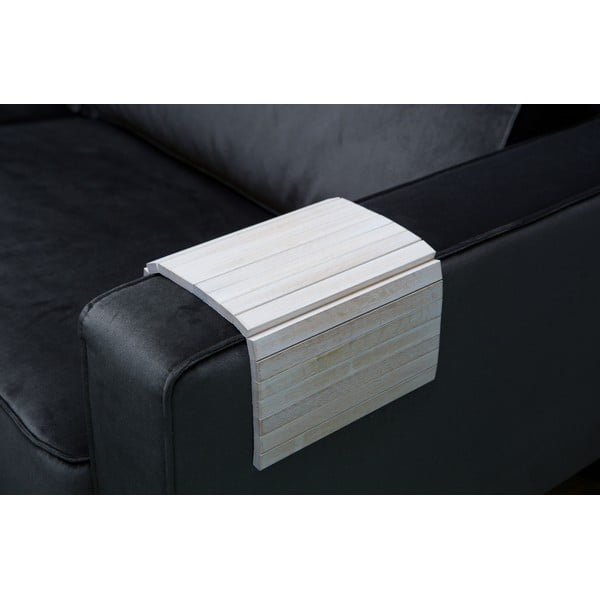 Balts elastīgs roku balsts dīvānam WOOOD Trayer, no koka