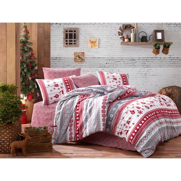 Divvietīgas gultas pārklājs ar gultas veļu no ranforce kokvilnas Nazenin Home Snow Grey, 200 x 220 cm