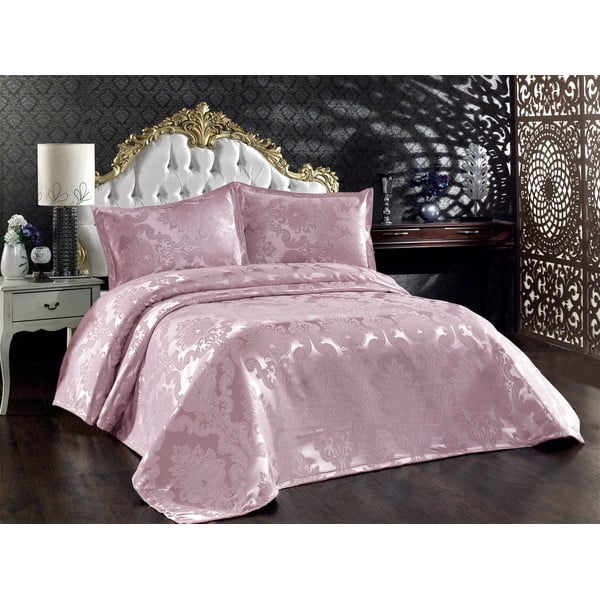 Rozā kokvilnas gultas pārklājs divguļamai gultai 240x260 cm Beste – Mijolnir