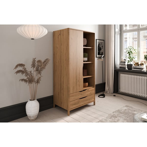 Dabīga toņa ozola masīvkoka drēbju skapis 90x188 cm Twig – The Beds-image-1