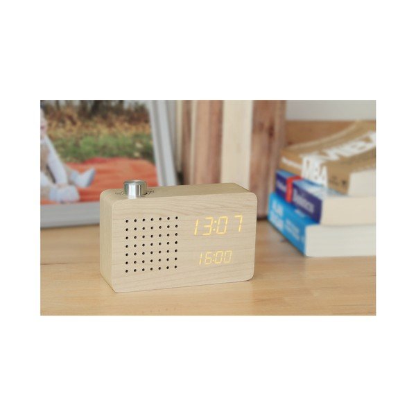 Bēšs modinātājs ar dzeltenu LED displeju un radio Gingko Radio Click Clock-image-4