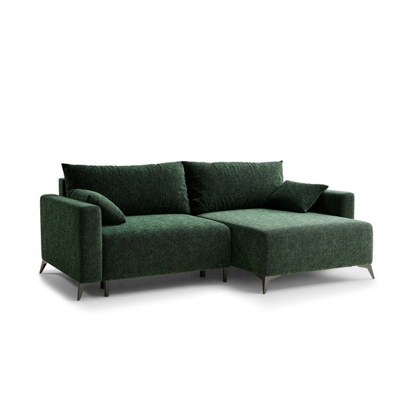 Tumši zaļš salokāms stūra dīvāns no šenila auduma ar uzglabāšanas vietu (ar labo stūri/ar zvilni) Leon – Maison de Rêve