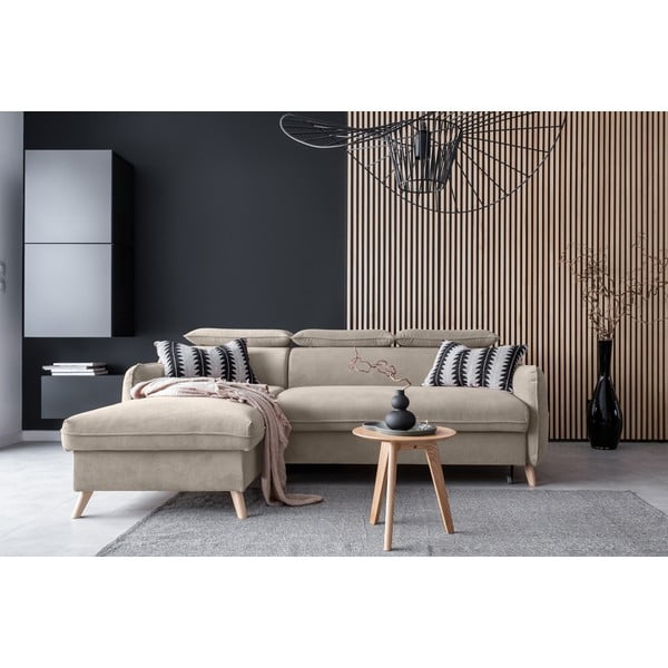 Bēšs samta salokāms stūra dīvāns (ar kreiso stūri) Sweet Harmony – Miuform-image-1