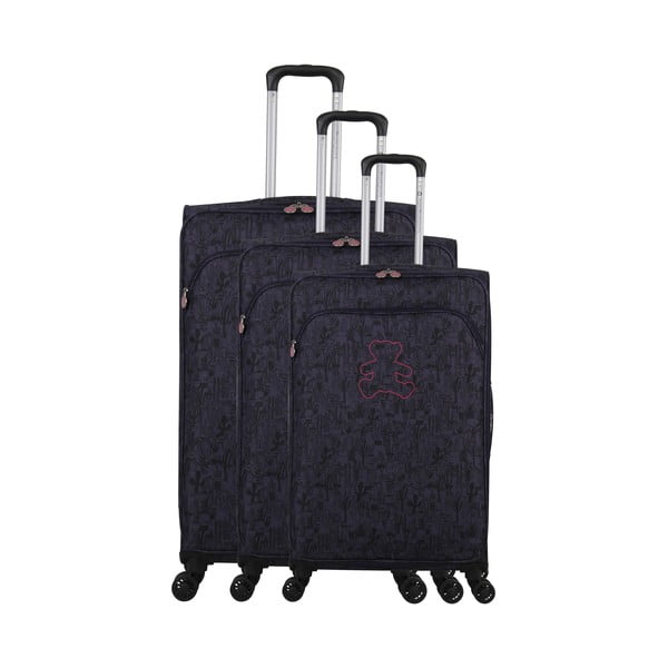 3 melnu bagāžas somu komplekts uz 4 riteņiem Lulucastagnette Casandra