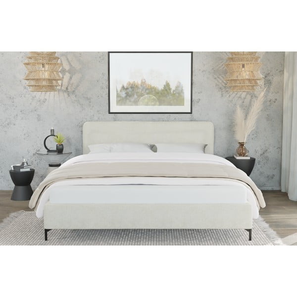 Bēša polsterēta divvietīga gulta ar redelēm 200x200 cm Barker – Ropez-image-3