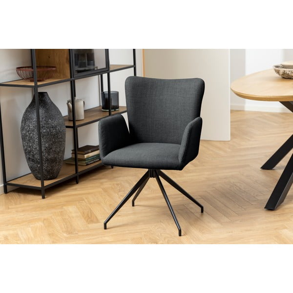 Tumši pelēki polsterēti ēdamistabas krēsli ar roku balstiem (2 gab.) Laura – Actona-image-2
