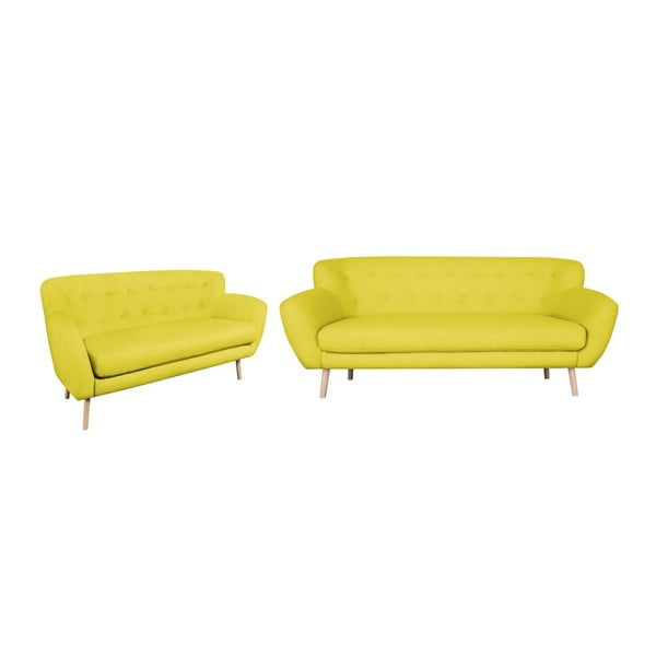 Kooko Home Pop trīsvietīgs un divvietīgs dzeltens dīvānu komplekts